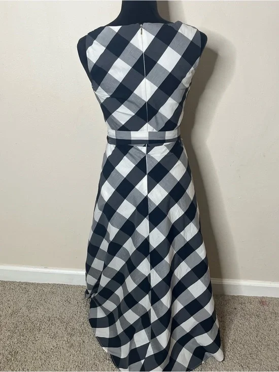 DKNY Women’s Black/White Gingham Sleeveless Belted A~Line Maxi Dress Sz 2 - Picture 7 of 12